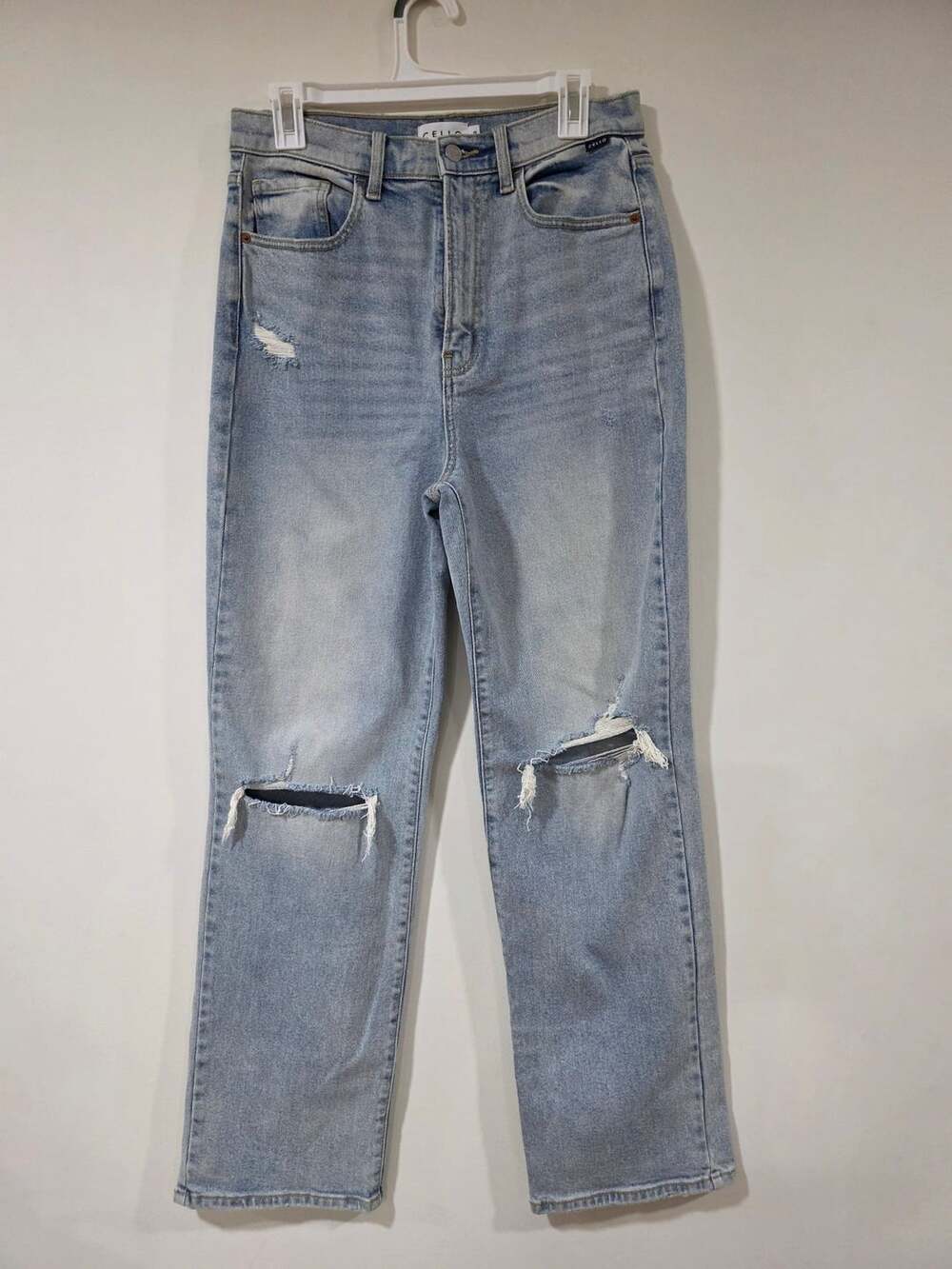 Cello Distressed Light Wash High Rise Straight Leg Jeans Size 9